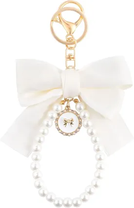 Joez Wonderful Pearl Bow Keychain, Cute Pink Bowknot & Pearl Keyring Charms, Aesthetic Keychain