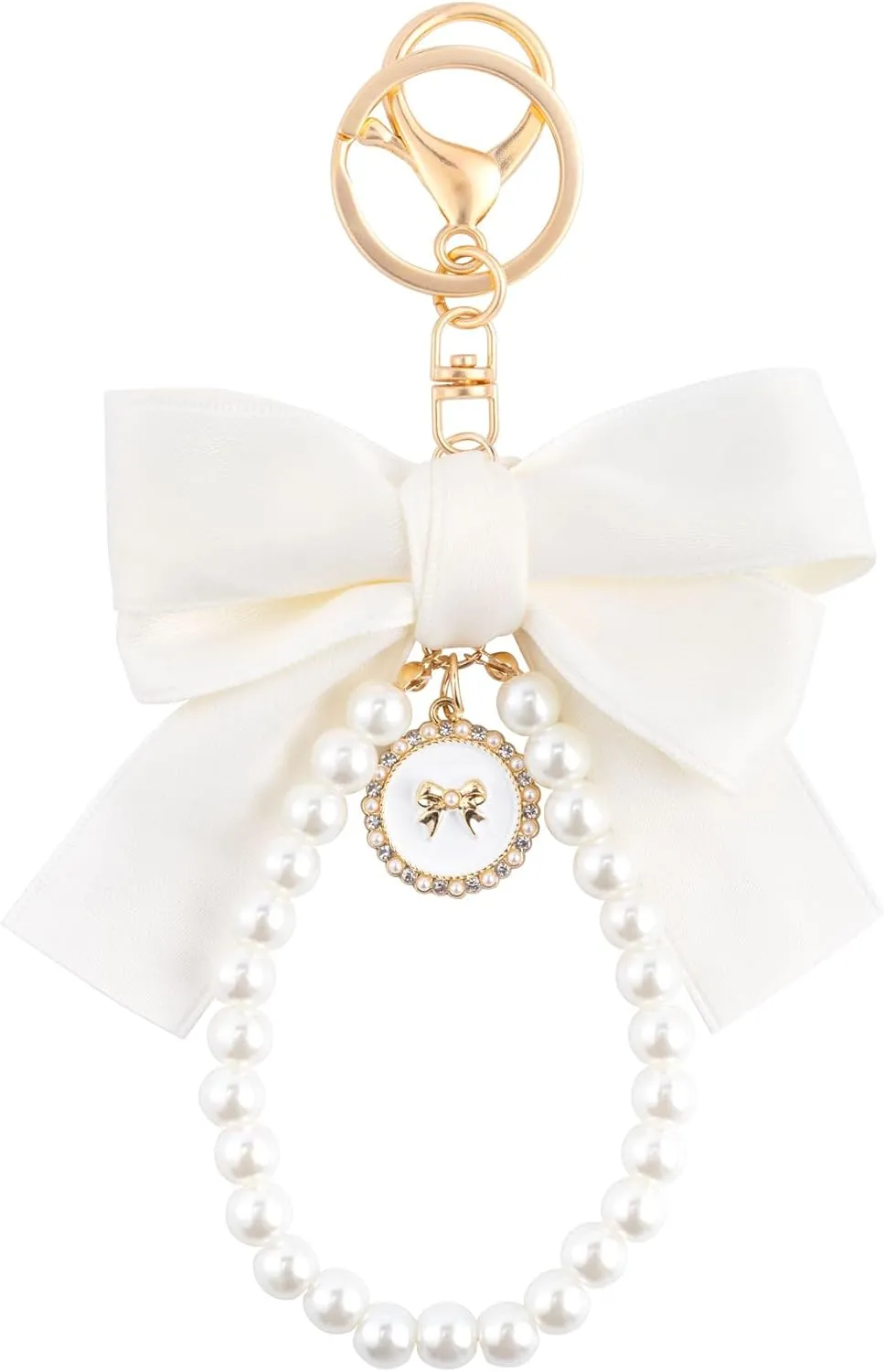 Joez Wonderful Pearl Bow Keychain, Cute Pink Bowknot & Pearl Keyring Charms, Aesthetic Keychain