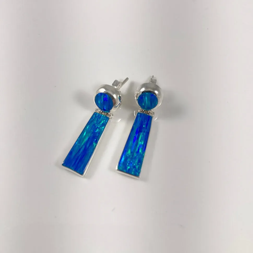 Lab Opal & Sterling Silver Inlaid Earrings