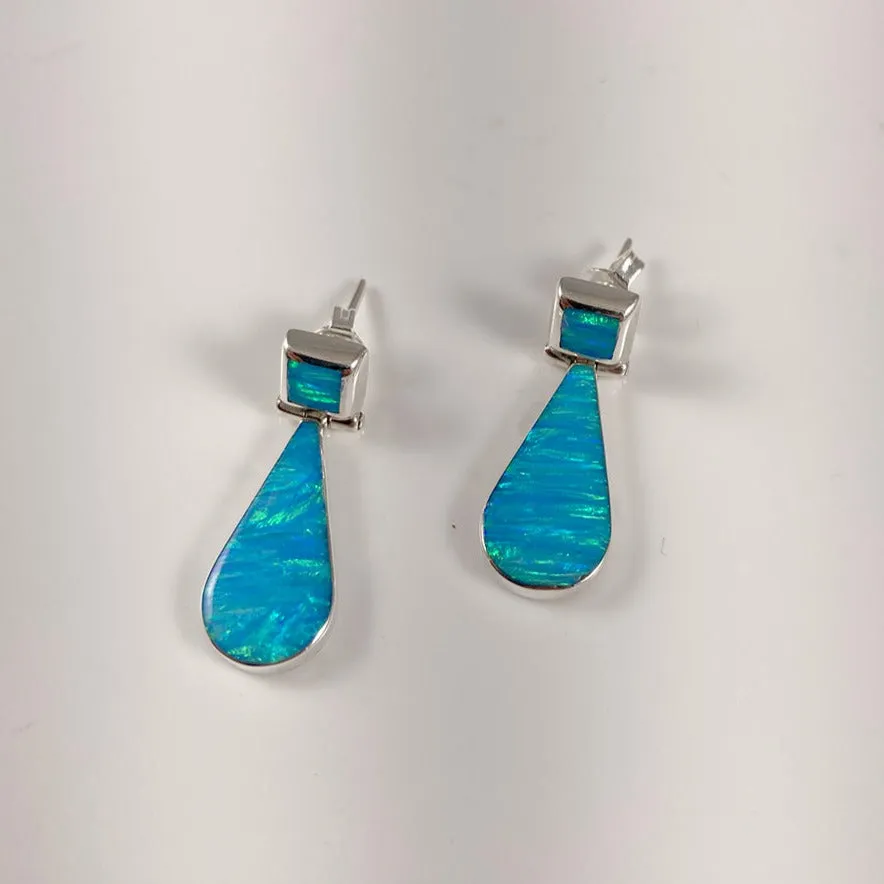 Lab Opal & Sterling Silver Inlaid Earrings