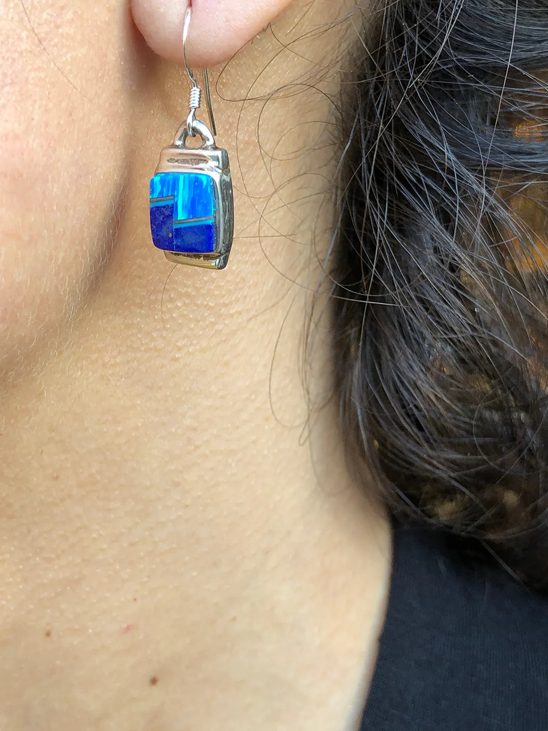 Lapis and Opal Inlay Earrings