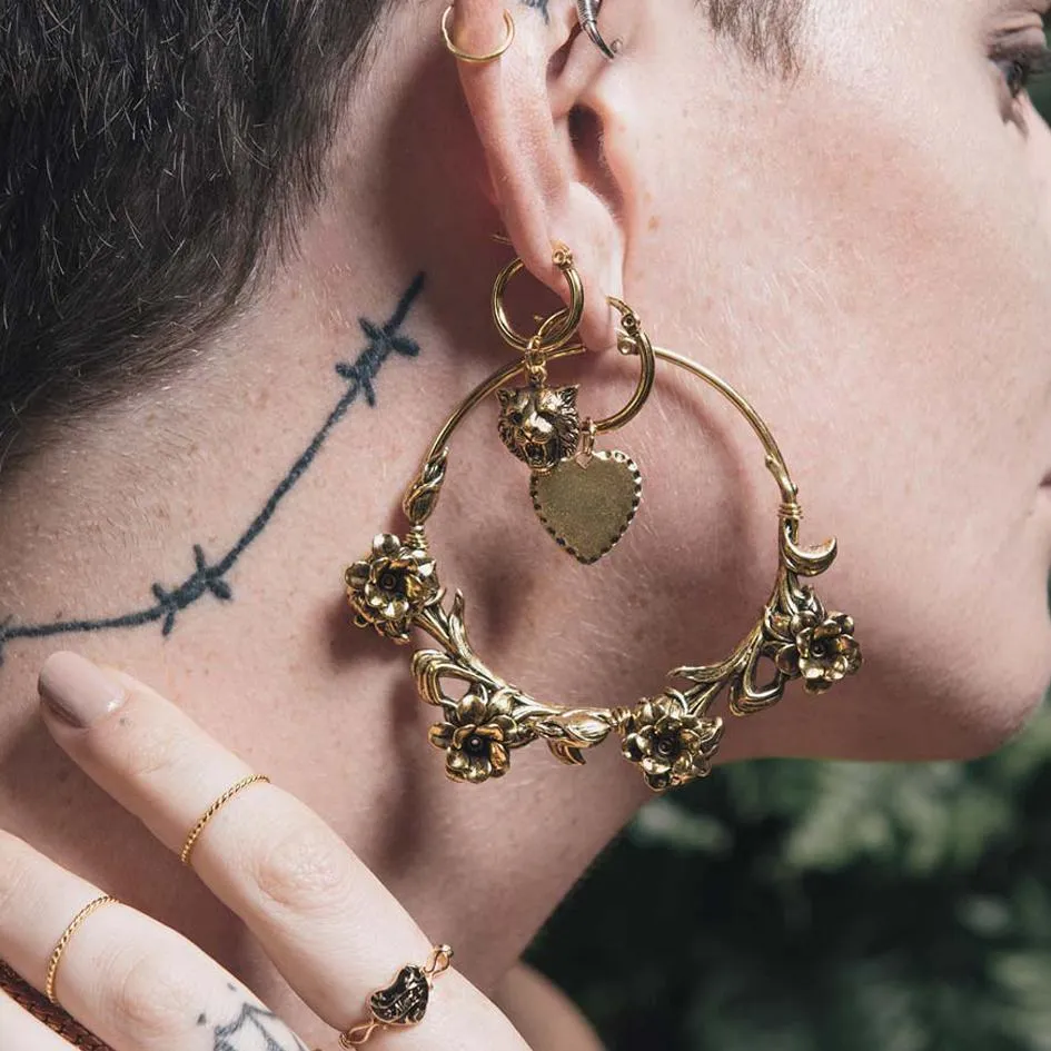 Luxurious Gold Wild Rose Hoop Earrings