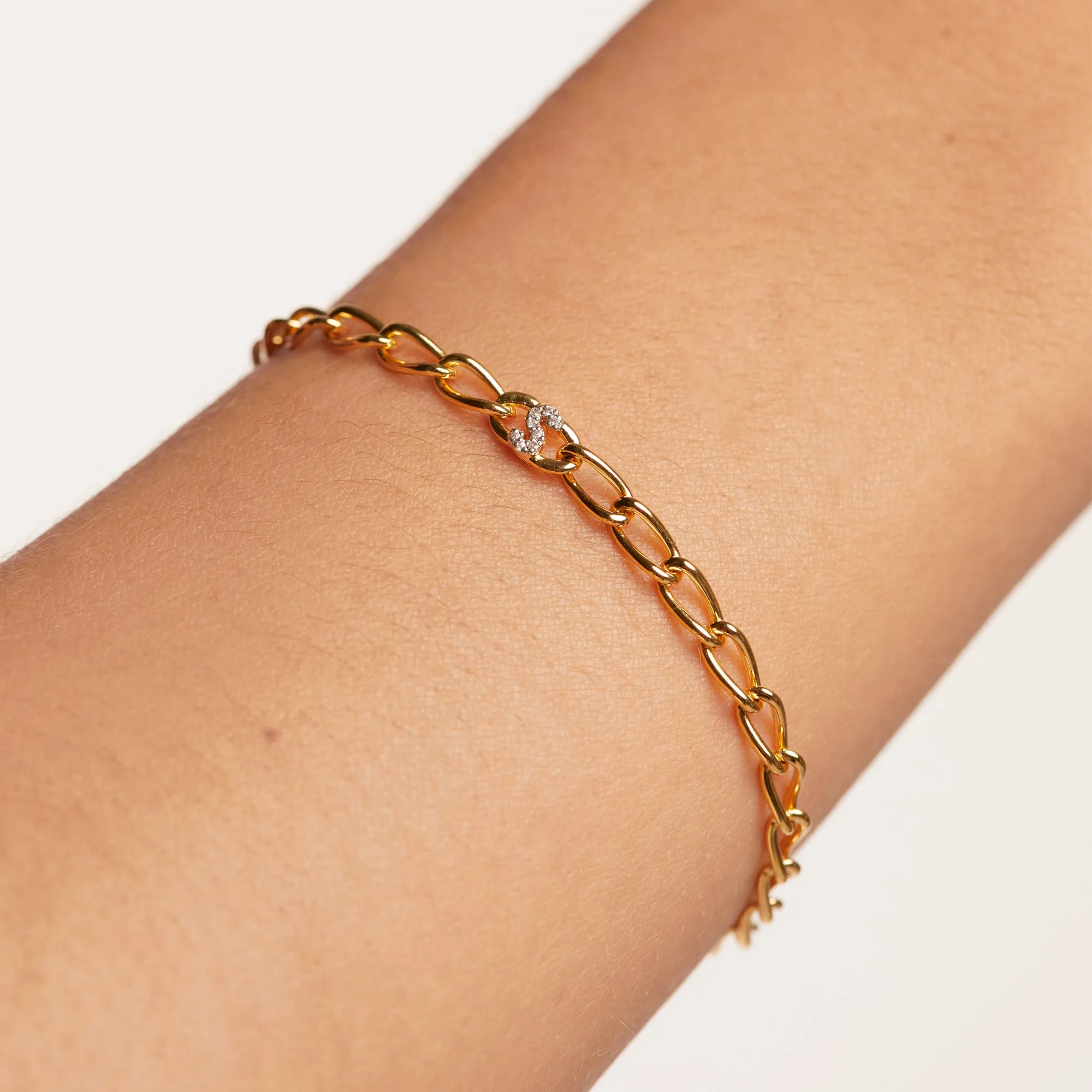 Letter S Chain Gold Bracelet