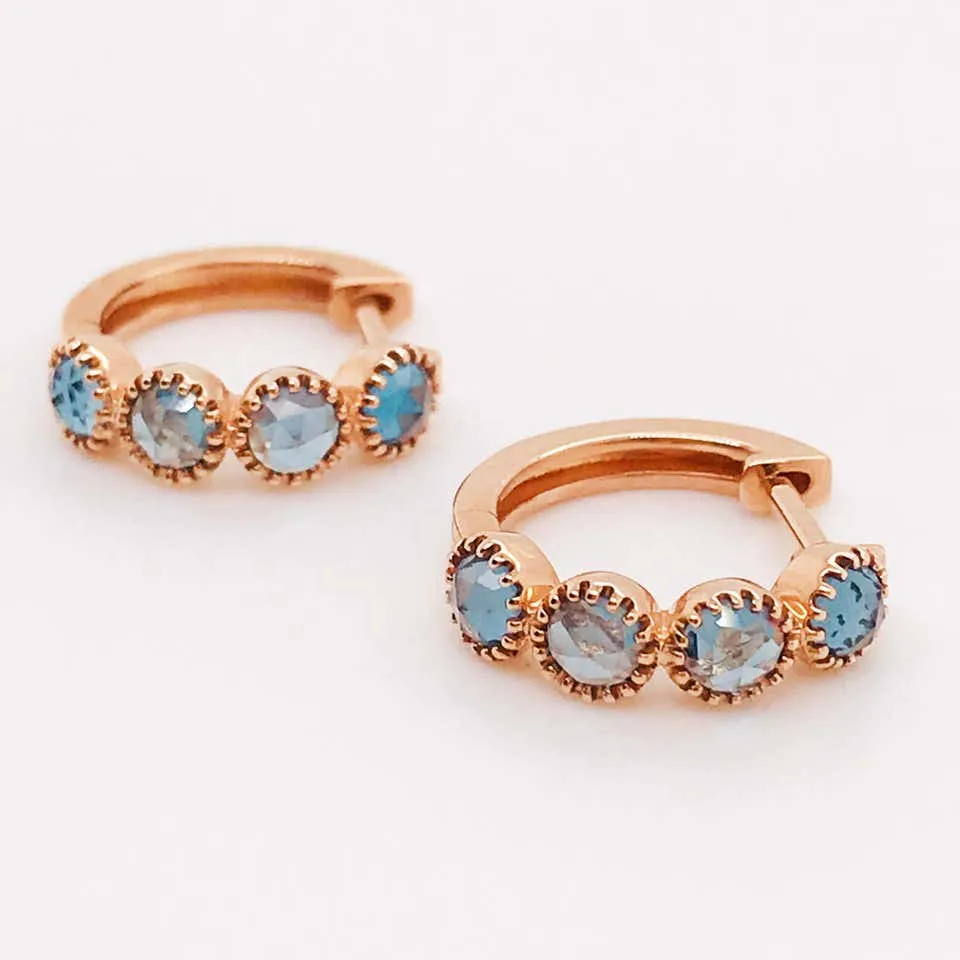 London Blue Topaz Bezel Huggie Earrings