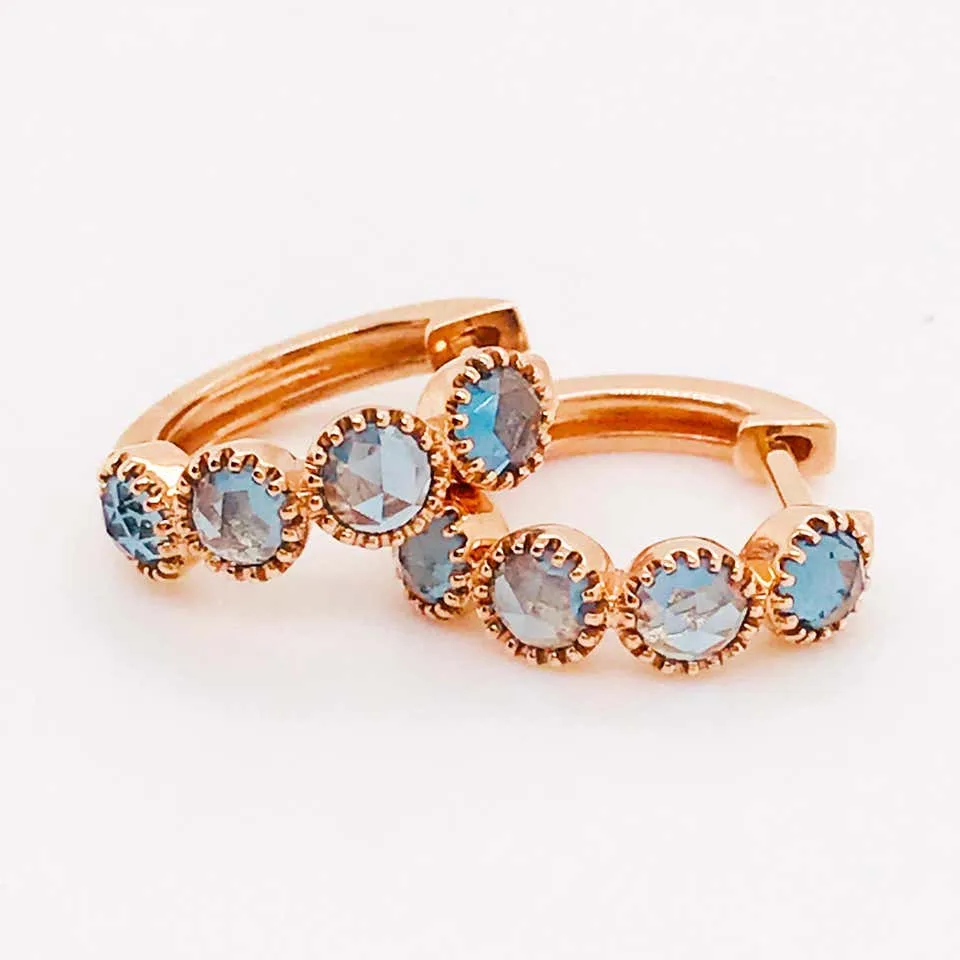 London Blue Topaz Bezel Huggie Earrings