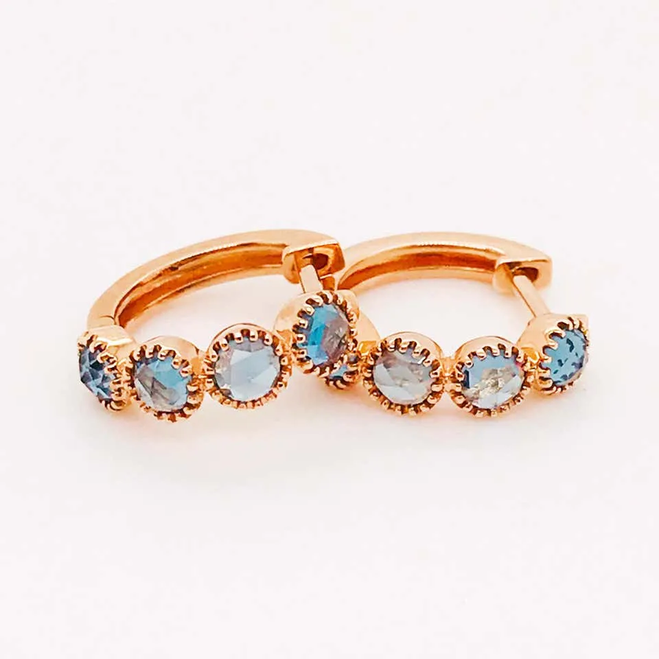 London Blue Topaz Bezel Huggie Earrings