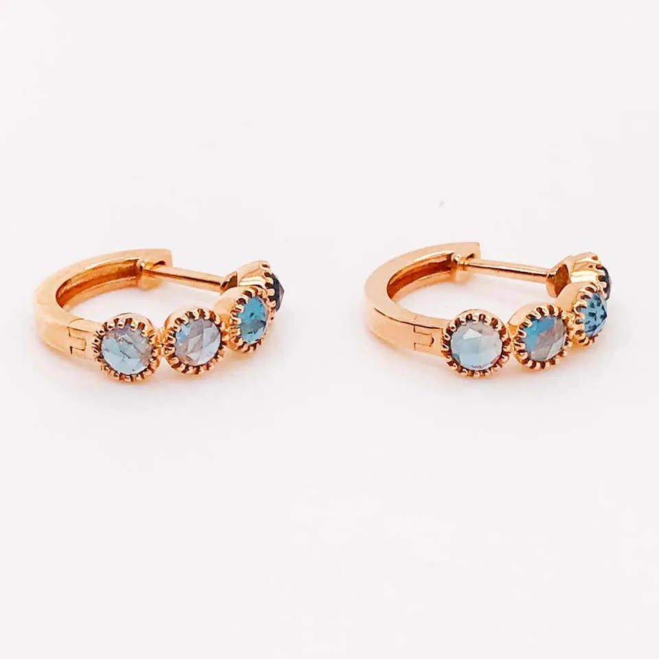 London Blue Topaz Bezel Huggie Earrings