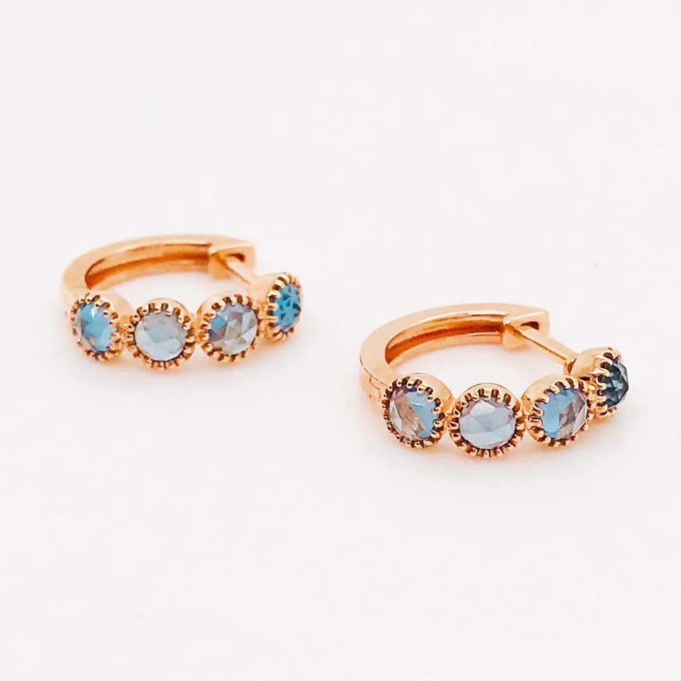 London Blue Topaz Bezel Huggie Earrings