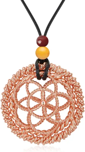 Lotus of Life Tensor Ring Necklace ??Sacred & Lost Cubit Frequencies, Pure Copper & Gold Plated Pendant with Red Agate & Yellow Jade Beads for Meditation, Balance & Spiritual Focus