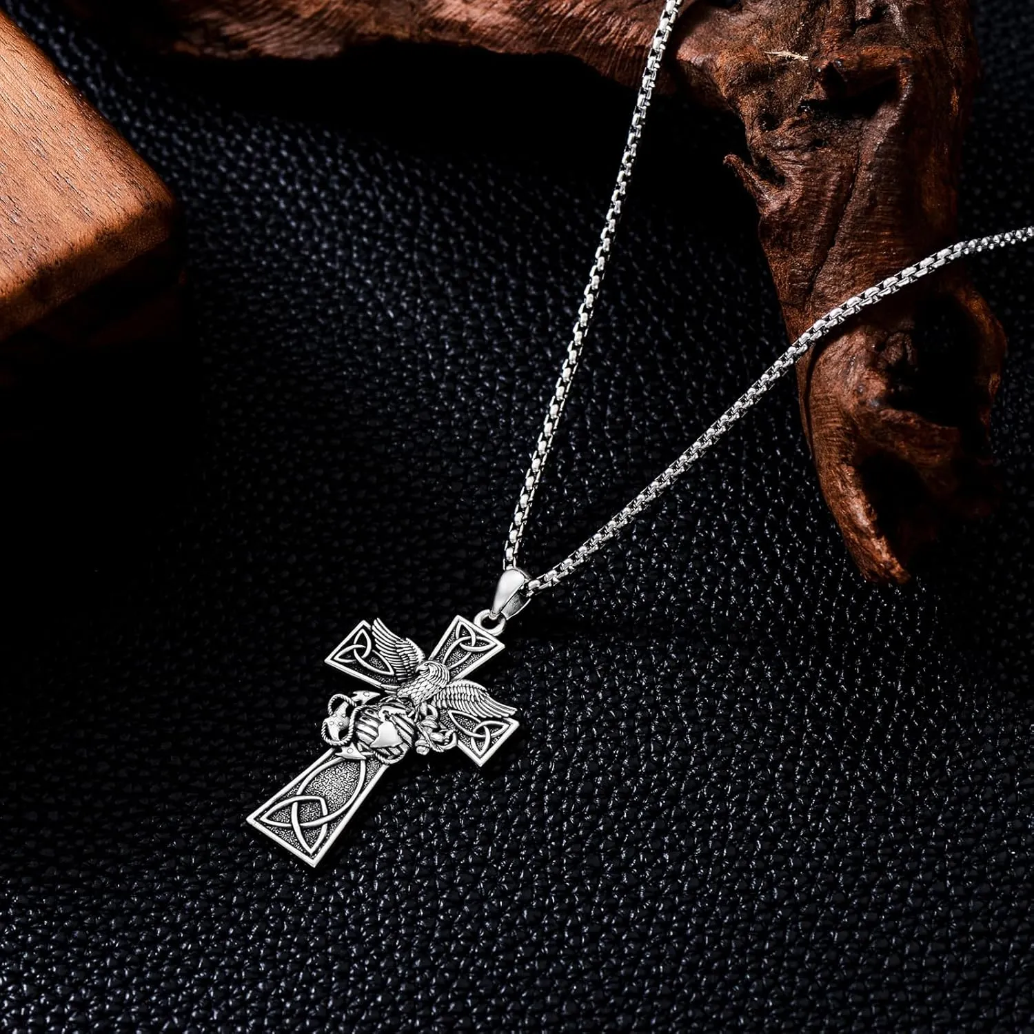 Marines Cross Necklace for Men 925 Sterling Silver Marines Pendant Celtic Birthday Jewelry for Husband Father