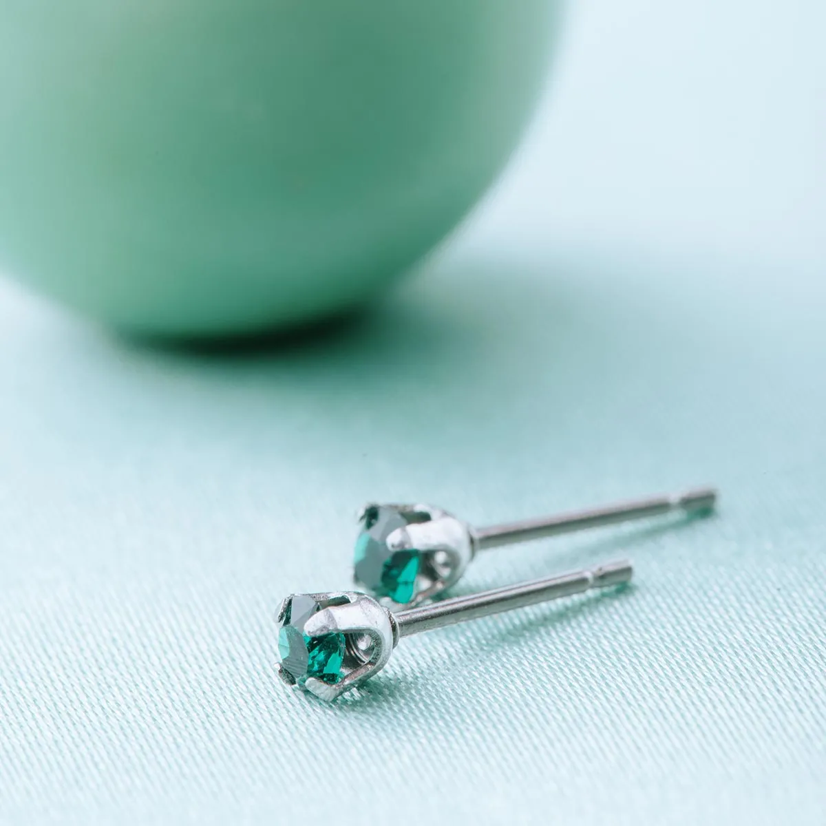 May Birthstone Stainless Steel Stud Earrings