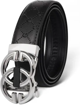 Men&Womens Leather Dress Belt Business Automatic Buckle Belt Color-Black Silver Gold