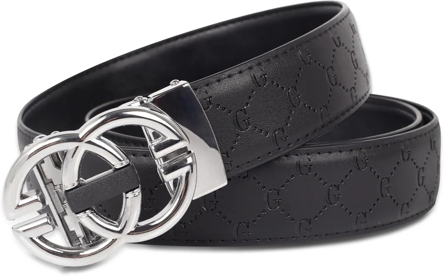 Men&Womens Leather Dress Belt Business Automatic Buckle Belt Color-Black Silver Gold