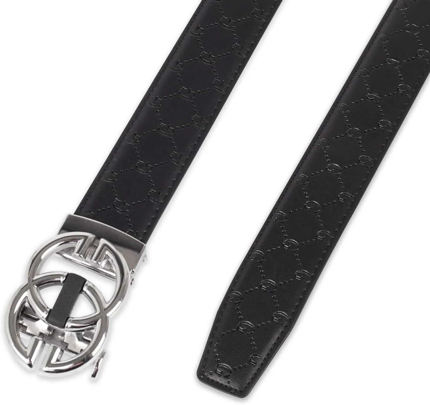 Men&Womens Leather Dress Belt Business Automatic Buckle Belt Color-Black Silver Gold