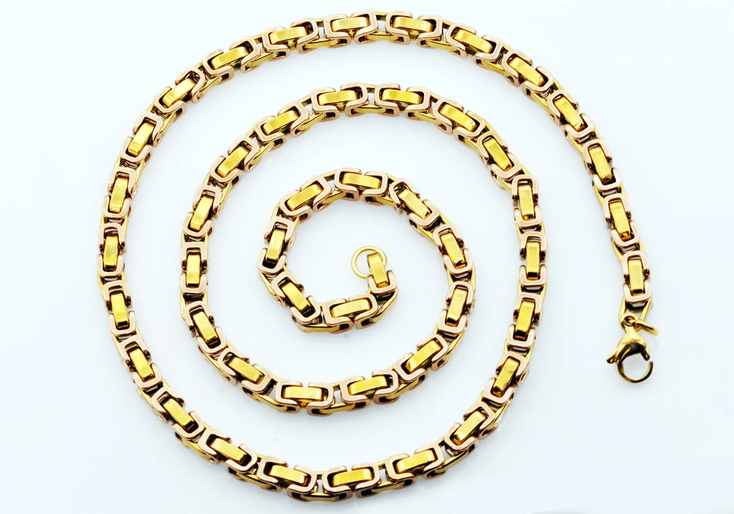 Mens 4mm Gold Stainless Steel Byzantine Link Chain Necklace