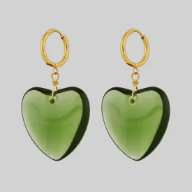 MINNA. Large Green Glass Heart Hoop Earrings - Gold