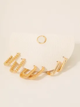 Mixed Rectangular Hoop Earrings Set - Gold