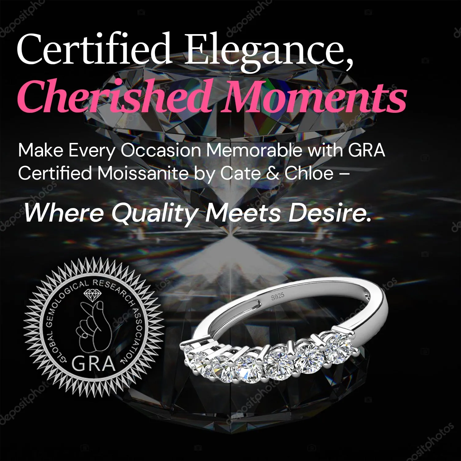 Moissanite by Cate & Chloe Josephine Sterling Silver Ring with Moissanite Crystals