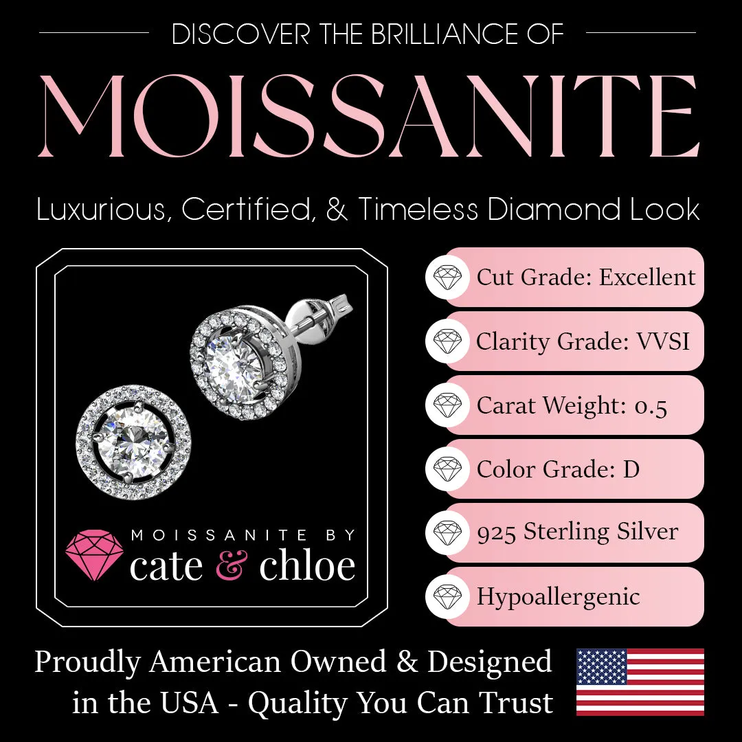 Moissanite by Cate & Chloe Kailani Sterling Silver Stud Earrings with Moissanite Crystals