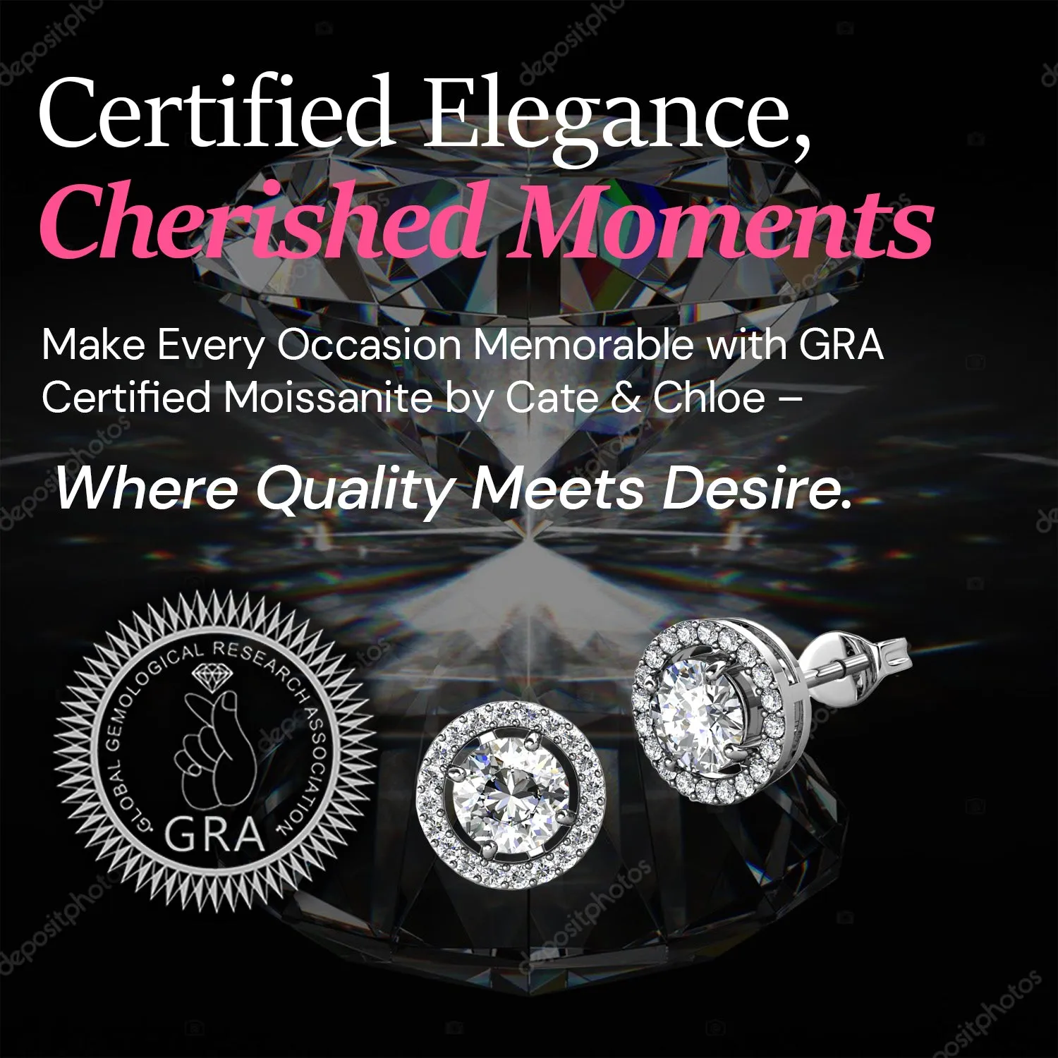 Moissanite by Cate & Chloe Kailani Sterling Silver Stud Earrings with Moissanite Crystals