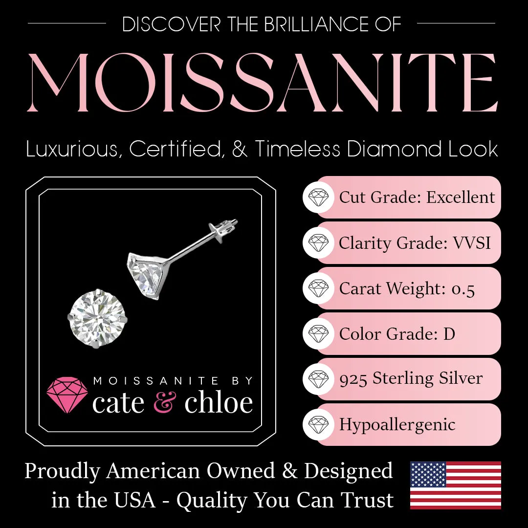 Moissanite by Cate & Chloe Vera Sterling Silver Stud Earrings with Moissanite Crystals