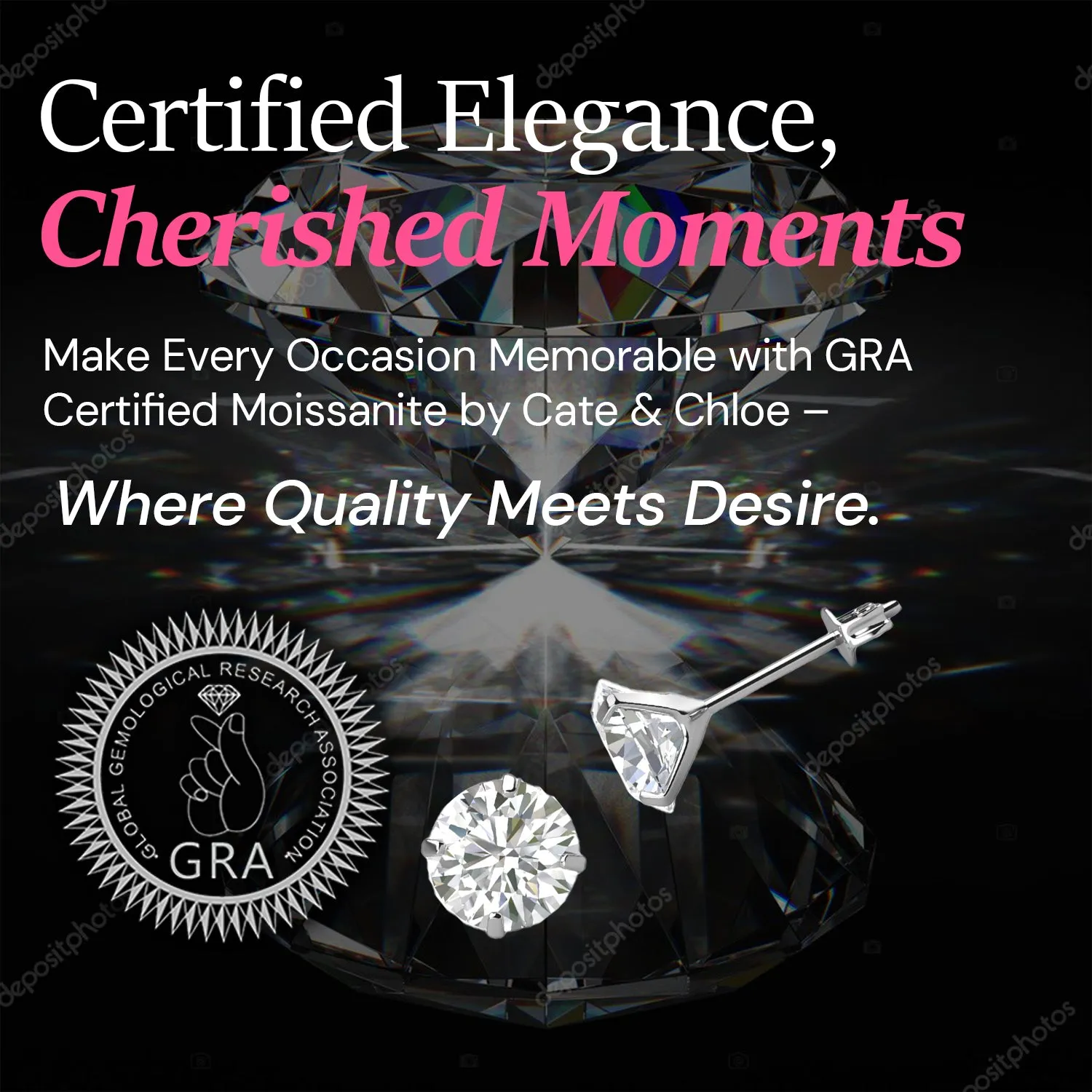 Moissanite by Cate & Chloe Vera Sterling Silver Stud Earrings with Moissanite Crystals
