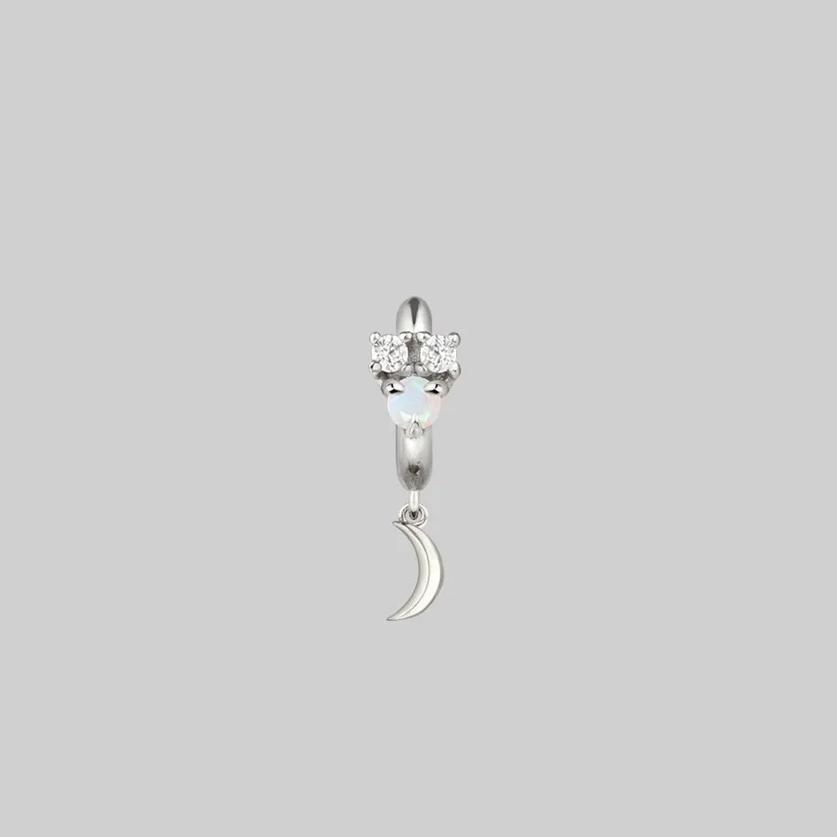 MOONLIGHT. Opal Moon Clicker Hoop Earrings - Silver