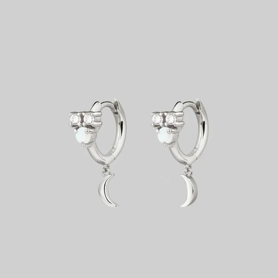 MOONLIGHT. Opal Moon Clicker Hoop Earrings - Silver