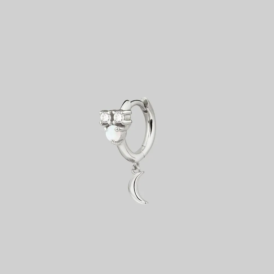 MOONLIGHT. Opal Moon Clicker Hoop Earrings - Silver