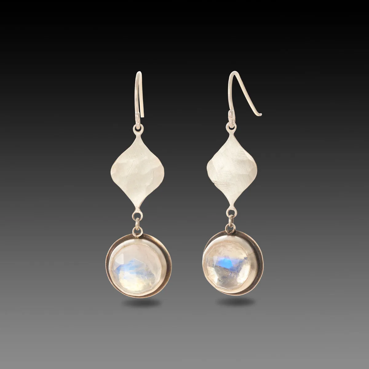 Moonstone and Hammered Silver Earrings