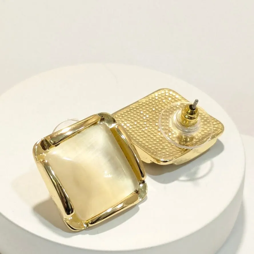 Mother of Pearl in 18k Gold Plated Big Square Studs Earring