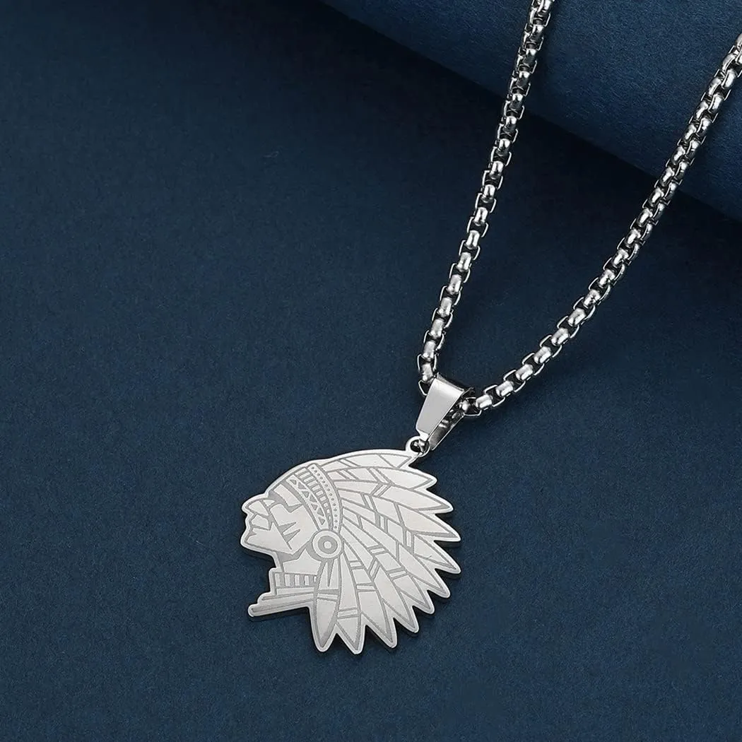 Native American Indian Chief Warrior Pendant Necklace For Men Women Stainless Steel Necklace Jewelry