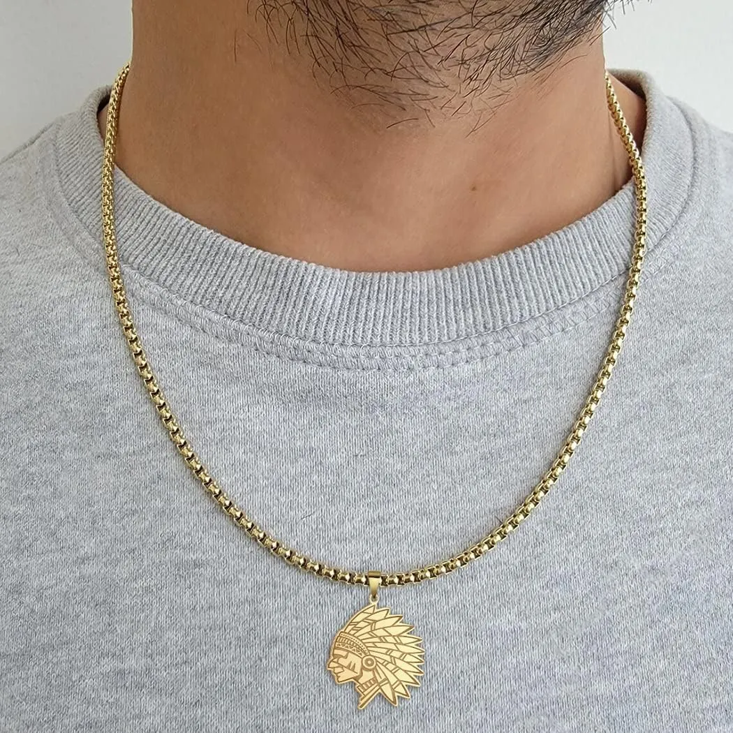 Native American Indian Chief Warrior Pendant Necklace For Men Women Stainless Steel Necklace Jewelry