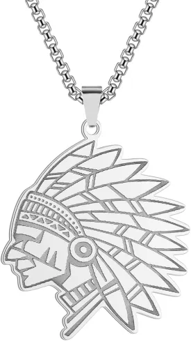Native American Indian Chief Warrior Pendant Necklace For Men Women Stainless Steel Necklace Jewelry