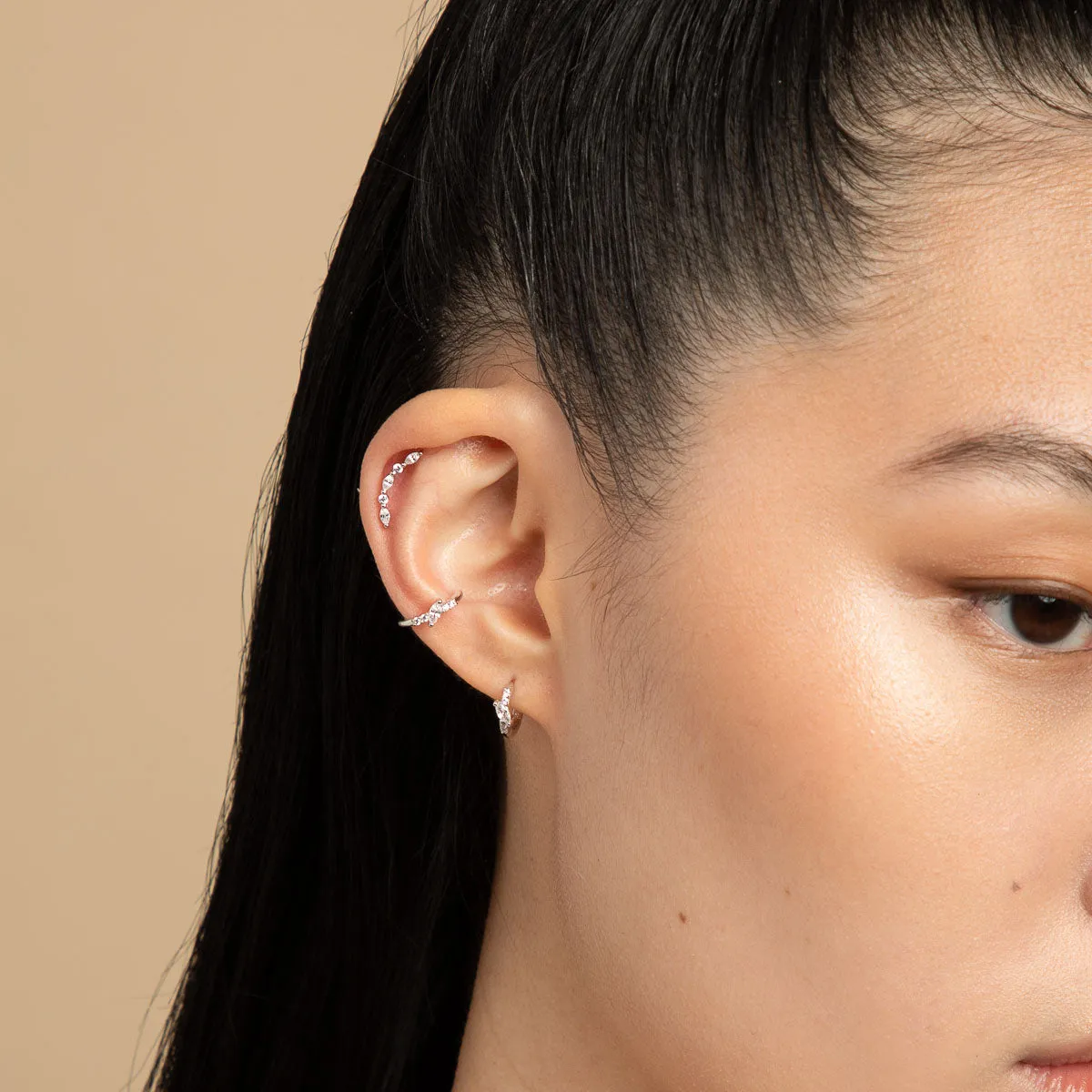 Navette Crystal Ear Cuff in Silver