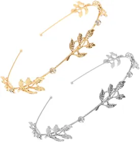 NODG 2-Piece Leaf Tiaras - Silver Leaf Headbands with Crystal Gold Tiaras for Women's Bridal Headpiece & Wedding Hair Accessories