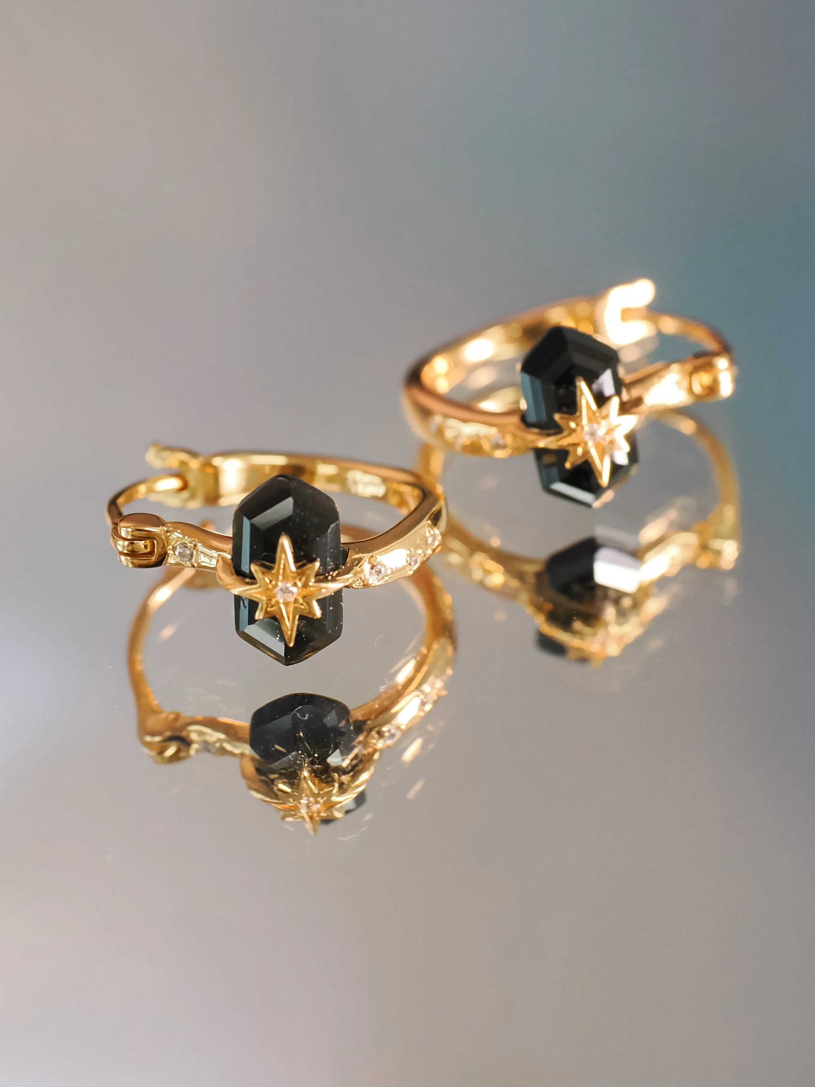 Obsidian Gold Star Huggie Earrings - Magic Stone