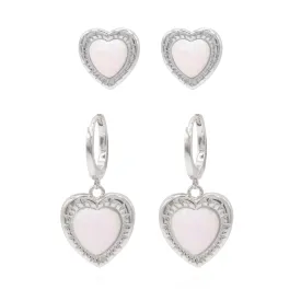 Opal Heart Earring Gift Set | Huggie Hoops & Stud Earrings | 925 Sterling Silver