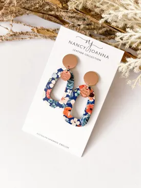 Oval Rusty Blue Floral Wiggle Drop
