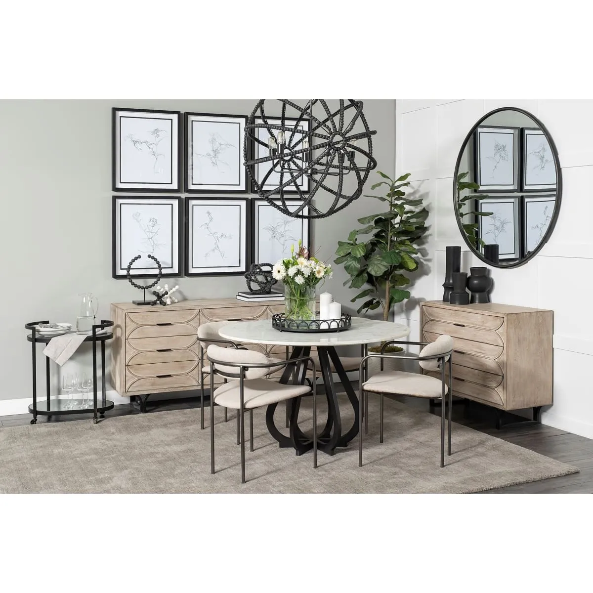 Parker Dining Chair Beige Fabric | Gray Metal