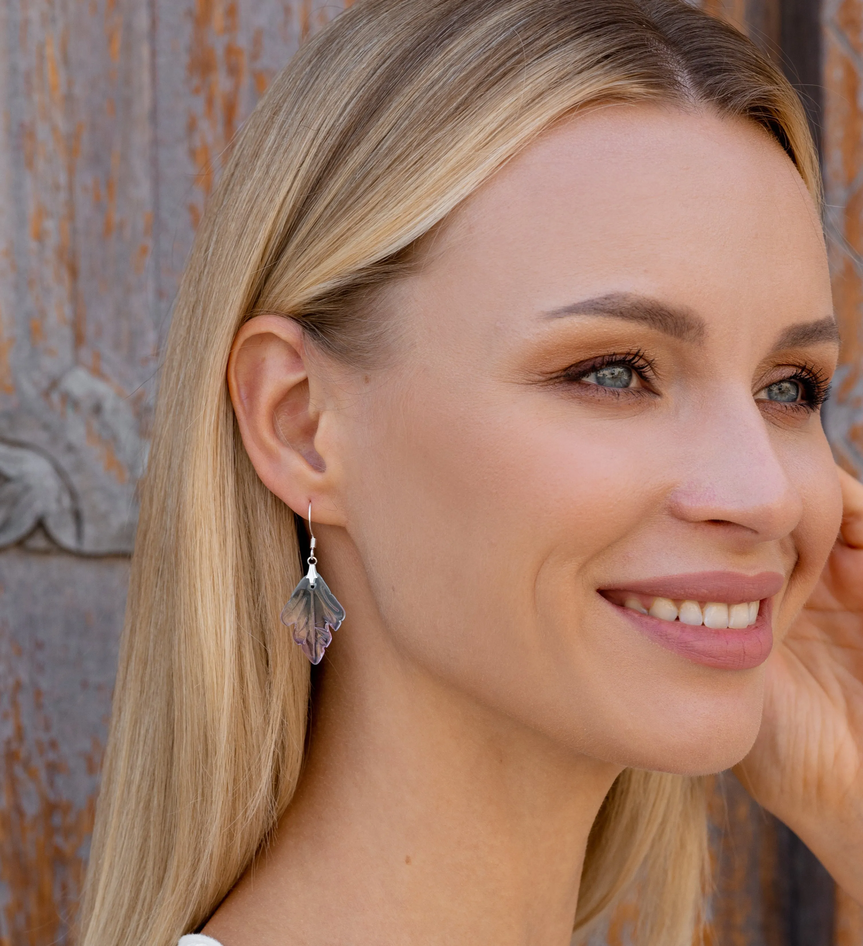 Pink & Blue Leaf Earrings