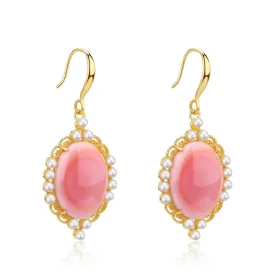 Princess Oval Pink Queen Conch Shell Pearls Earrings Gold Vermeil