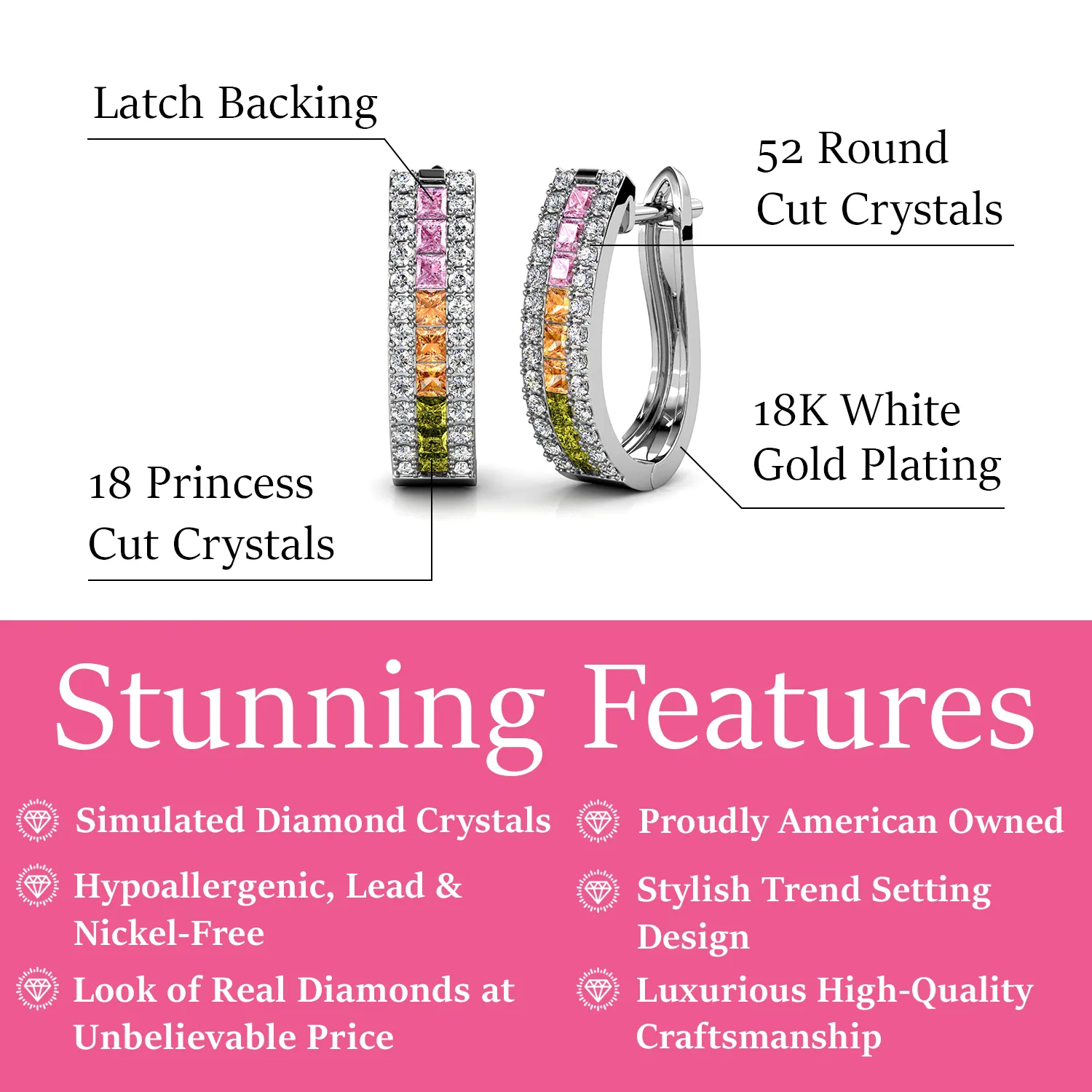 Rachel 18k White Gold Plated Crystal Hoop Earrings for Women
