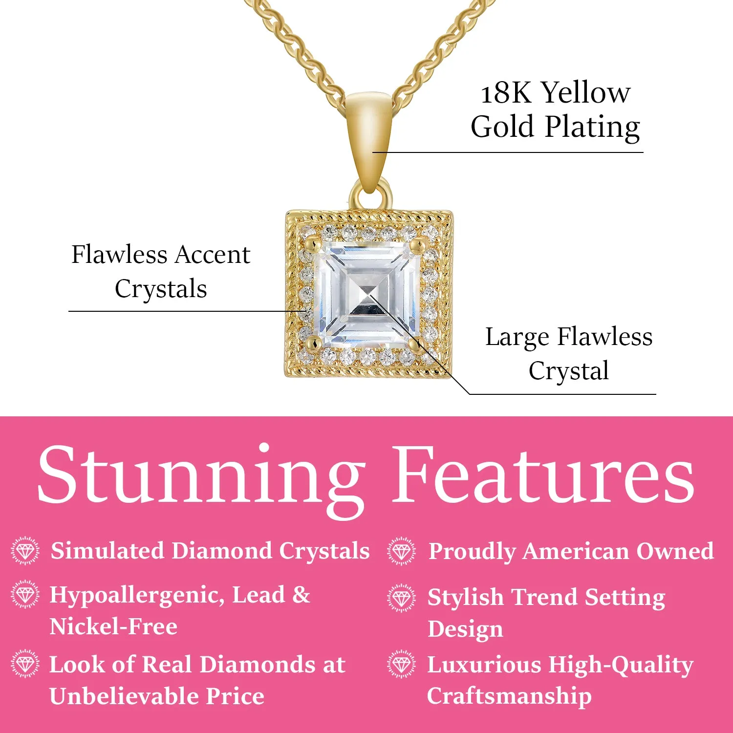 Rebecca 18k White Gold Plated Silver Necklace with Princess Cut Simulated Diamond CZ Crystals