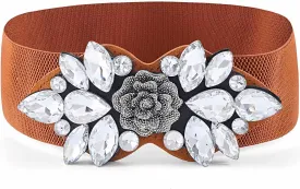 Rhinestone Stretch Belt Black Wide Formal Belt Women Red Belts Elastic Dressy Waist Accessories