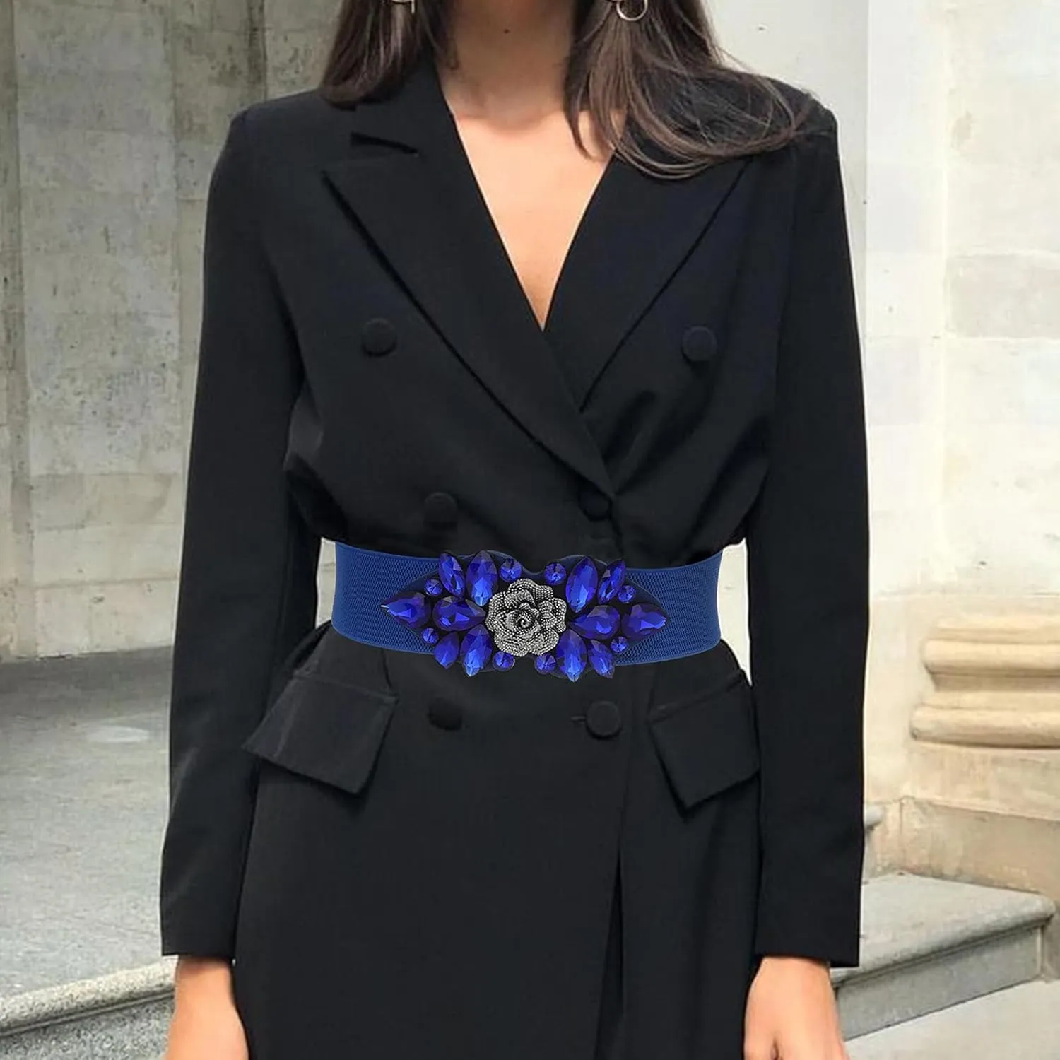 Rhinestone Stretch Belt Black Wide Formal Belt Women Red Belts Elastic Dressy Waist Accessories