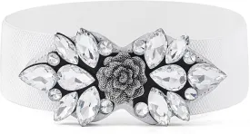 Rhinestone Stretch Belt Black Wide Formal Belt Women Red Belts Elastic Dressy Waist Accessories
