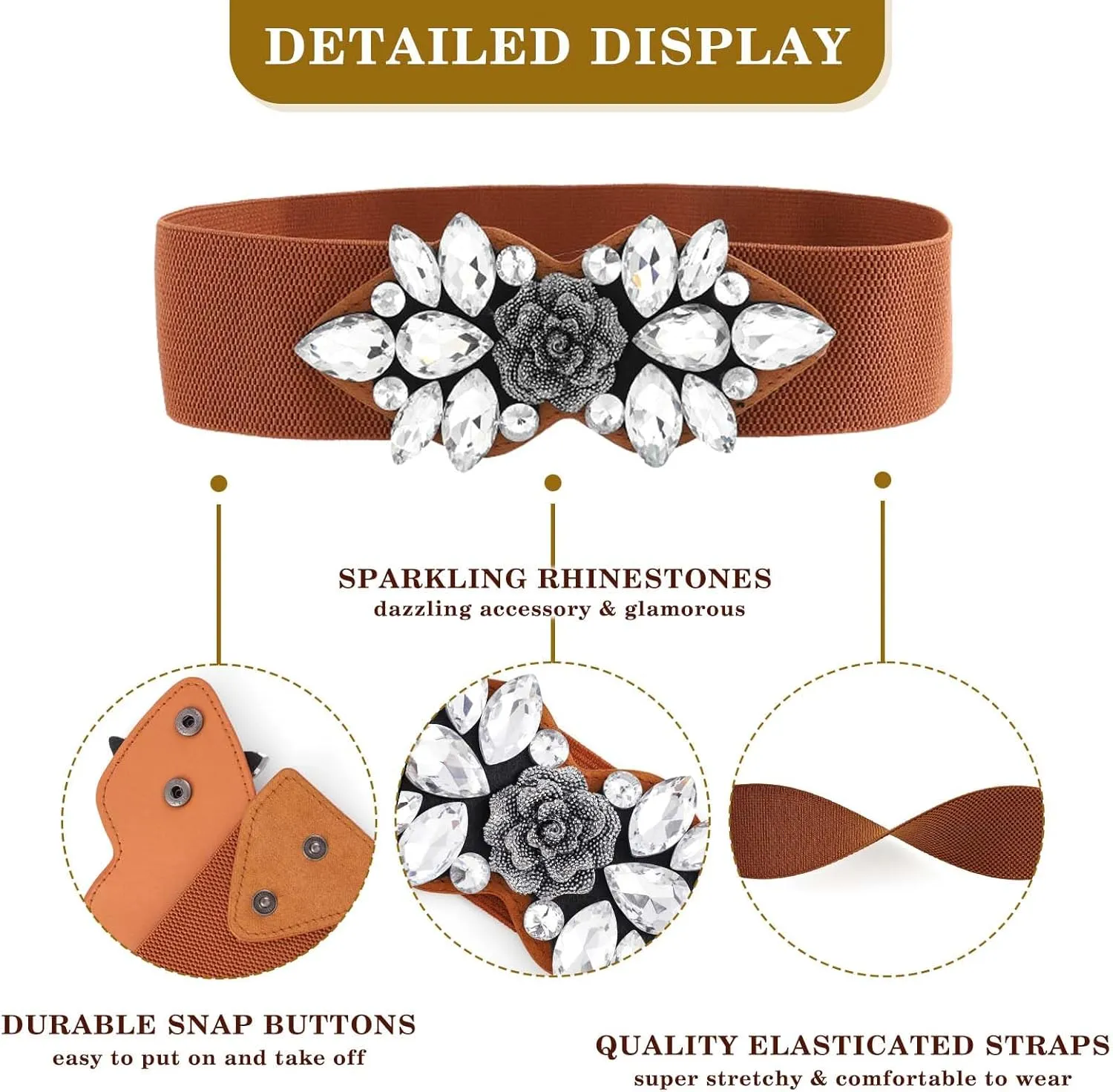 Rhinestone Stretch Belt Black Wide Formal Belt Women Red Belts Elastic Dressy Waist Accessories