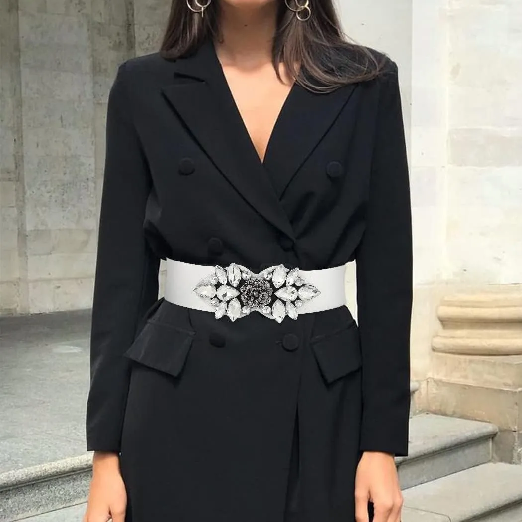 Rhinestone Stretch Belt Black Wide Formal Belt Women Red Belts Elastic Dressy Waist Accessories