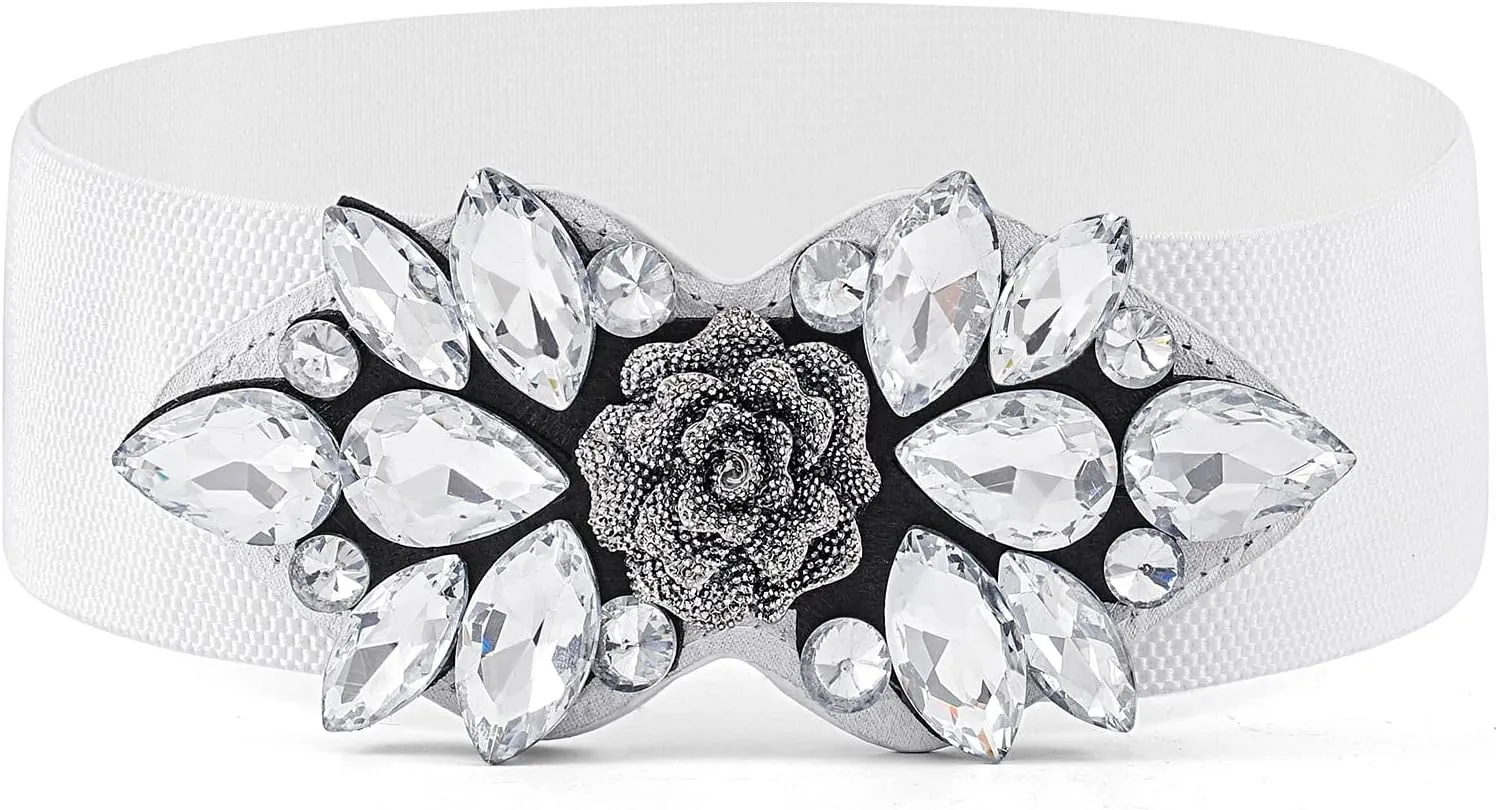 Rhinestone Stretch Belt Black Wide Formal Belt Women Red Belts Elastic Dressy Waist Accessories